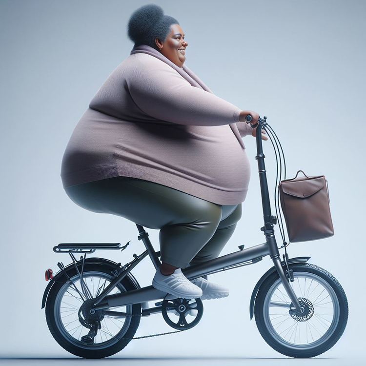 Bicicleta plegable soportando el peso de una mujer de 115 kilogramos.